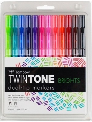 Tombow Twintone Çift Uçlu Kalem Seti 12 Renk Canlı Renkler