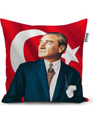 Sakallı Atatürk Baskılı 3D Digital Dekoratif Kırlent Kılıfı