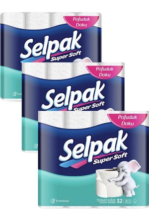 Lot de 32 Papiers toilette blancs super soft 3 plis SELPAK