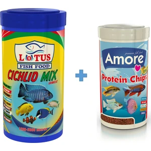 Cichlid Mix 1000ML + Amore Elite Protein Chips Pro Algae 250ML Akvaryum Balık Yemi