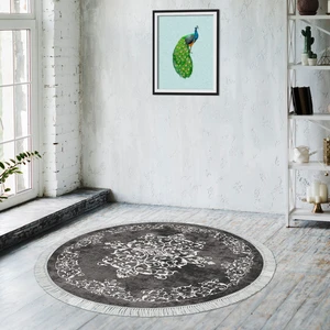 Alanur Home Alanur Trend Kaymaz Dod Tabanlı Saçaklı Dijital Halı Yuvarlak Gri̇