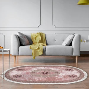 Alanur Home Alanur Trend Kaymaz Dod Tabanlı Saçaklı Dijital Halı Oval Pudra