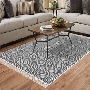 Alanur Home Alanur Trend Kaymaz Dod Tabanlı Saçaklı Dijital Halı Gri̇
