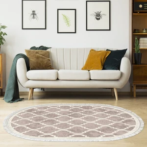Alanur Home Alanur Trend Kaymaz Dod Tabanlı Saçaklı Dijital Halı Oval Krem