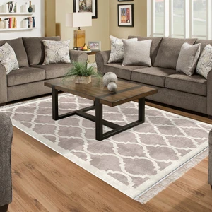 Alanur Home Alanur Trend Kaymaz Dod Tabanlı Saçaklı Dijital Halı Krem