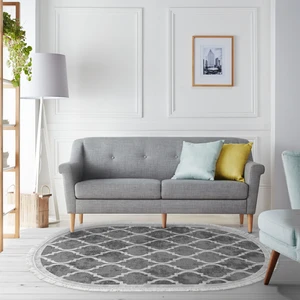 Alanur Home Alanur Trend Kaymaz Dod Tabanlı Saçaklı Dijital Halı Oval Gri̇