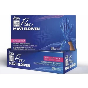 Reflex Glove Yeni Nesil Hibrit Teknoloji, Polietilen, Pudrasız 100'LÜ Paket Mavi Eldiven