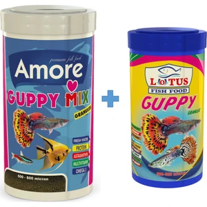 Amore Guppy Mix 1000 ml + Lotus Guppy Granulat 250 ml Tropikal Balık Yemi