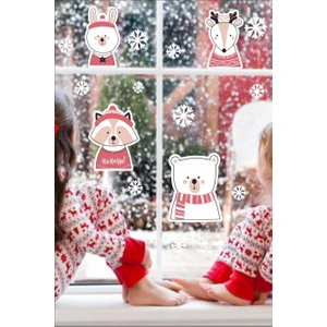 Yılbaşına Özel Kar Taneleri, Geyik, Ayıcık Figürlü Noel Süsleri Duvar-Cam Sticker