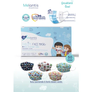 Melantis Medikal Meltnlownlu 3 Katlı Telli Cerrahi Maske Erkek Çocuk 1 Kutu = 50 Adet Renkli