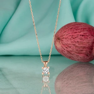Gümüş Kolye  Swarovskı Taşlı Tektaş Rose Kaplama  Kadın Kolye