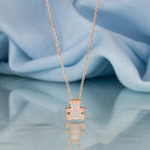 Gümüş Kolye  Swarovskı Taşlı Ayıcık Temalı Rose Kaplama Kadın Kolye