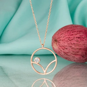 Gümüş Kolye  Swarovskı Taşlı Tektaş Rose Kaplama Kadın Kolye