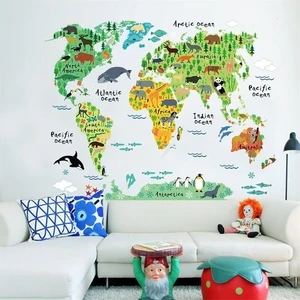 Kt Decoration Çocuk Odası Dekoru Hayvanlı Dünya Haritası Atlas Kendinden Yapışkanlı Pvc Duvar Sticker