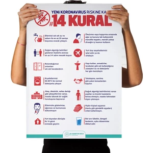 Koronavirüse Karşı 14 Kural Afişi Kendinden Yapışkanlı Folyo 35X50