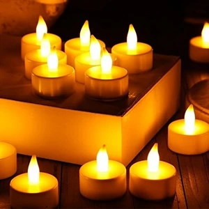 Tealight Işıklı Dumansız Sarı LED Pilli Mum 12 Adet Pil Dahil