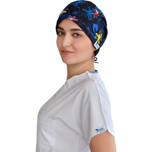 Nur Ortopedi Lacivert Çiçekler Temalı Doktor Hemşire Bonesi