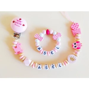 Sahi Aksesuar İsimli Emzik Zinciri + Bebek Bileklik