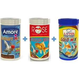 Goldy Mix 250ML + Rose Goldi Red 250ML + Lotus Gold Mix 250 ml Kutu Japon Balığı Yemi