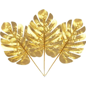 Yapay Çiçek Monstera Yaprağı Altın Gold Renk 3 Adet Yapay Yaprak