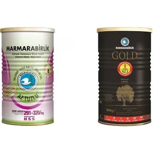 Husisi Az Tuzlu Siyah Zeytin 291-320 (S) 800  gr Teneke + Marmarabirlik Gold 201-230 (Xl) 800 gr Teneke  2'li Set
