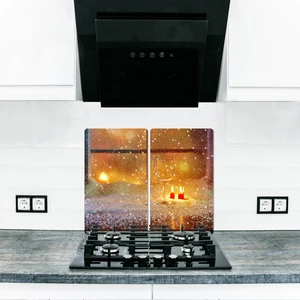 Cam Ocak Arkası Koruyucu ve Kesme Tahtası Kış2| 30CM x 52CM 2'li