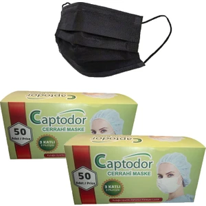 100 Adet 3 Katlı Siyah Maske Telli Geniş Lastikli Full Ultrasonic