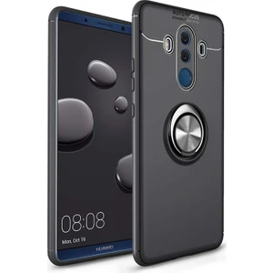 Huawei Mate 10 Pro Kılıf Renkli Yüzüklü Manyetik Silikon Kapak Siyah - Siyah