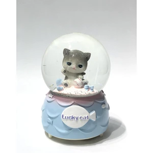 Nostaljik Hediyeler Şanslı Kedi Işıklı Kar Püskürtmeli Otomatik Büyük Boy Kar Küresi