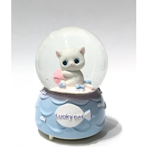 Nostaljik Hediyeler Şanslı Kedi Işıklı Kar Püskürtmeli Otomatik Büyük Boy Kar Küresi