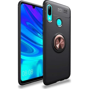 Kzy Huawei P Smart 2019 Kılıf Renkli Yüzüklü Manyetik Silikon Kapak Siyah - Rose Gold