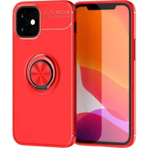 Kzy Apple iPhone 12 Kılıf Renkli Yüzüklü Manyetik Silikon Kapak Kırmızı - Kırmızı