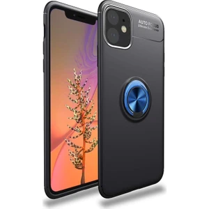 Kzy Apple iPhone 11 Kılıf Renkli Yüzüklü Manyetik Silikon Kapak Siyah - Mavi