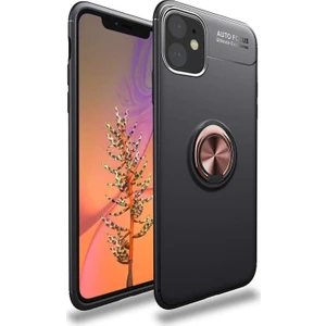 Kzy Apple iPhone 11 Kılıf Renkli Yüzüklü Manyetik Silikon Kapak Siyah - Rose Gold