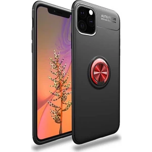 Kzy Apple iPhone 11 Pro Kılıf Renkli Yüzüklü Manyetik Silikon Kapak Siyah - Kırmızı