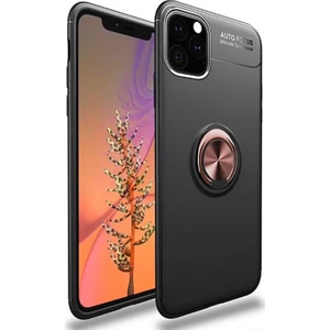 Kzy Apple iPhone 11 Pro Kılıf Renkli Yüzüklü Manyetik Silikon Kapak Siyah - Rose Gold