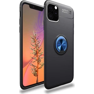 Kzy Apple iPhone 11 Pro Kılıf Renkli Yüzüklü Manyetik Silikon Kapak Siyah - Mavi