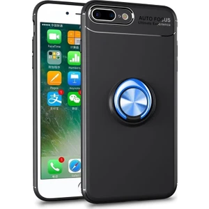 Kzy Apple iPhone 6s Plus Kılıf Renkli Yüzüklü Manyetik Silikon Kapak Siyah - Mavi