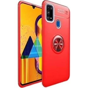 Kzy Samsung Galaxy M31 Kılıf Renkli Yüzüklü Manyetik Silikon Kapak Kırmızı - Kırmızı