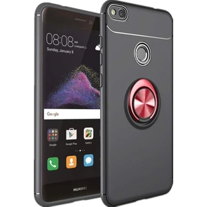 Kzy Huawei P9 Lite 2017 Kılıf Renkli Yüzüklü Manyetik Silikon Kapak Siyah - Kırmızı