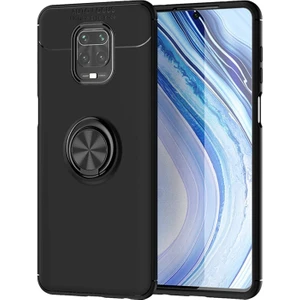 Kzy Xiaomi Redmi Note 9 Pro Kılıf Renkli Yüzüklü Manyetik Silikon Kapak Siyah - Siyah