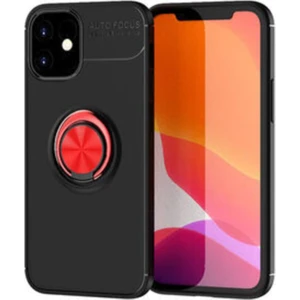 Kzy Apple iPhone 12 Kılıf Renkli Yüzüklü Manyetik Silikon Kapak Siyah - Kırmızı