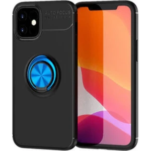 Kzy Apple iPhone 12 Kılıf Renkli Yüzüklü Manyetik Silikon Kapak Siyah - Mavi