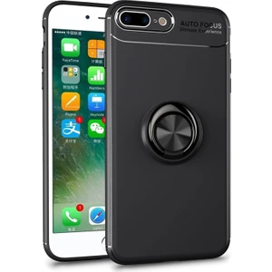 Kzy Apple iPhone 6s Plus Kılıf Renkli Yüzüklü Manyetik Silikon Kapak Siyah - Siyah