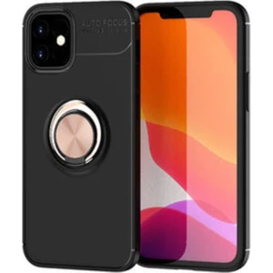 Kzy Apple iPhone 12 Kılıf Renkli Yüzüklü Manyetik Silikon Kapak Siyah - Rose Gold