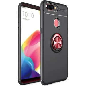 Kzy Oppo Ax7 Kılıf Renkli Yüzüklü Manyetik Silikon Kapak Siyah - Kırmızı