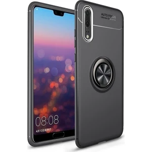 Kzy Huawei P30 Lite Kılıf Renkli Yüzüklü Manyetik Silikon Kapak Siyah - Siyah