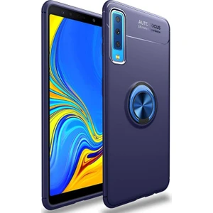 Kzy Samsung Galaxy A7 2018 Kılıf Renkli Yüzüklü Manyetik Silikon Kapak Mavi - Mavi