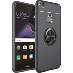 Kzy Huawei P9 Lite 2017 Kılıf Renkli Yüzüklü Manyetik Silikon Kapak Siyah - Siyah