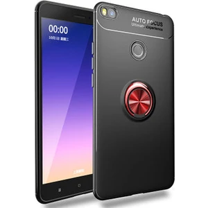 Kzy Xiaomi Mi Max 2 Kılıf Renkli Yüzüklü Manyetik Silikon Kapak Siyah - Kırmızı